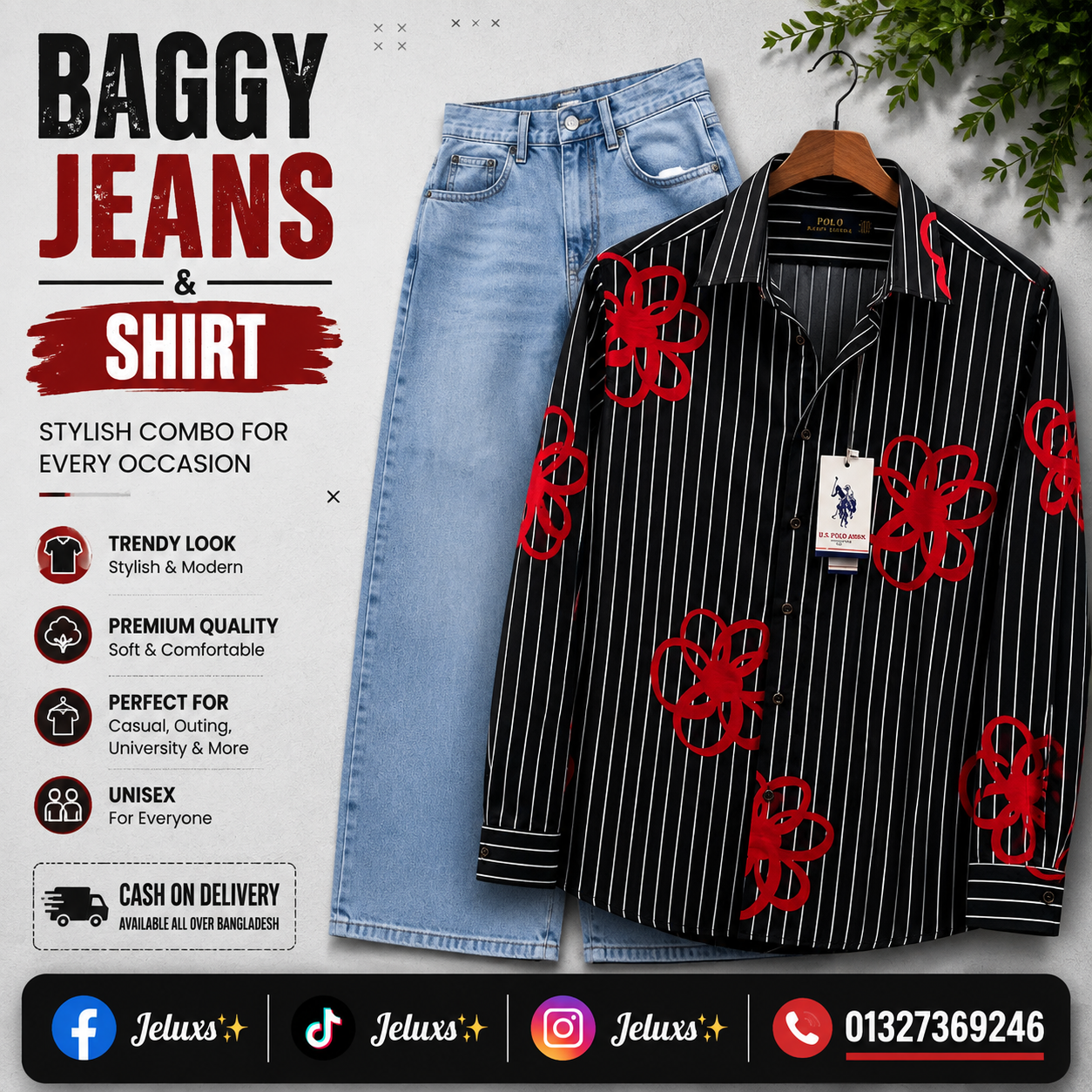 Premium Printed Shirt + Baggy Jeans Combo 🔥