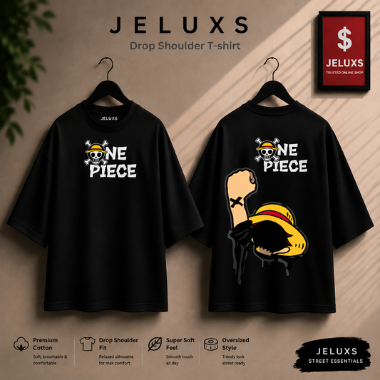 One Piece Oversized Heavyweight Drop Shoulder T-Shirt -Black