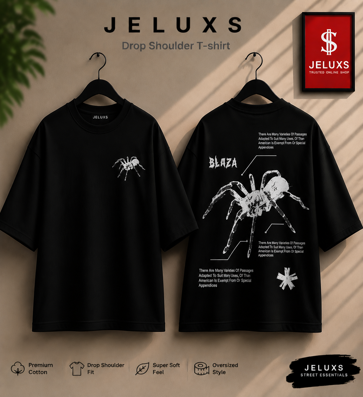 Oversized Heavyweight Drop Shoulder T-Shirt -Black