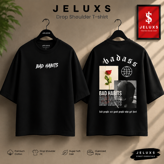 Bad Habit Oversized Heavyweight Drop Shoulder T-Shirt -Black