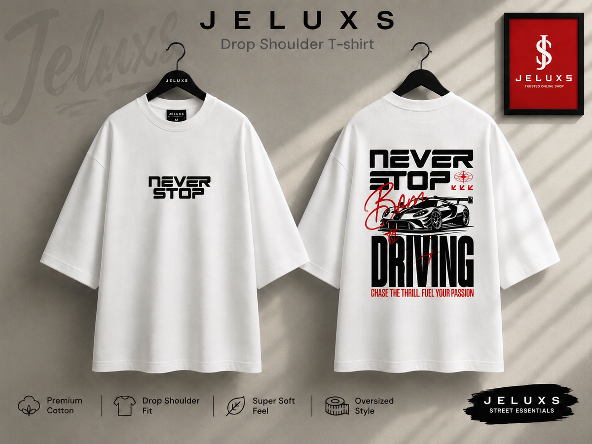 Never Stop Oversized Heavyweight Drop Shoulder T-Shirt -White