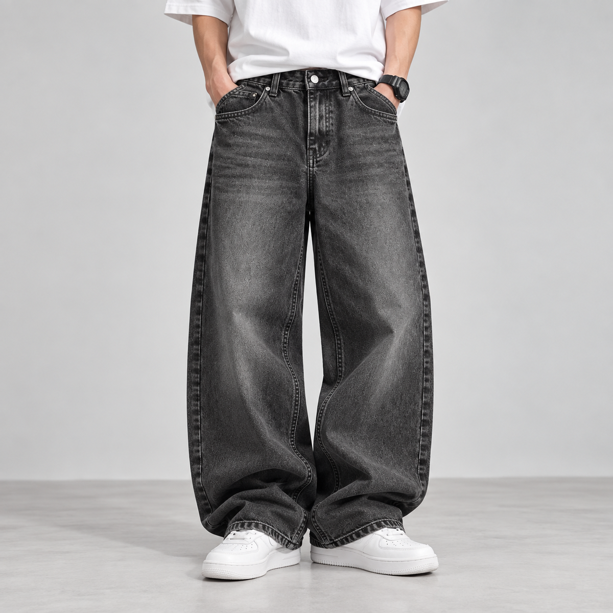 Semi Baggy Washed Denim Jeans – Ash Grey
