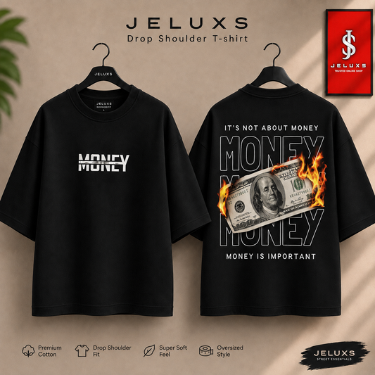 Money Piece Oversized Heavyweight Drop Shoulder T-Shirt -Black