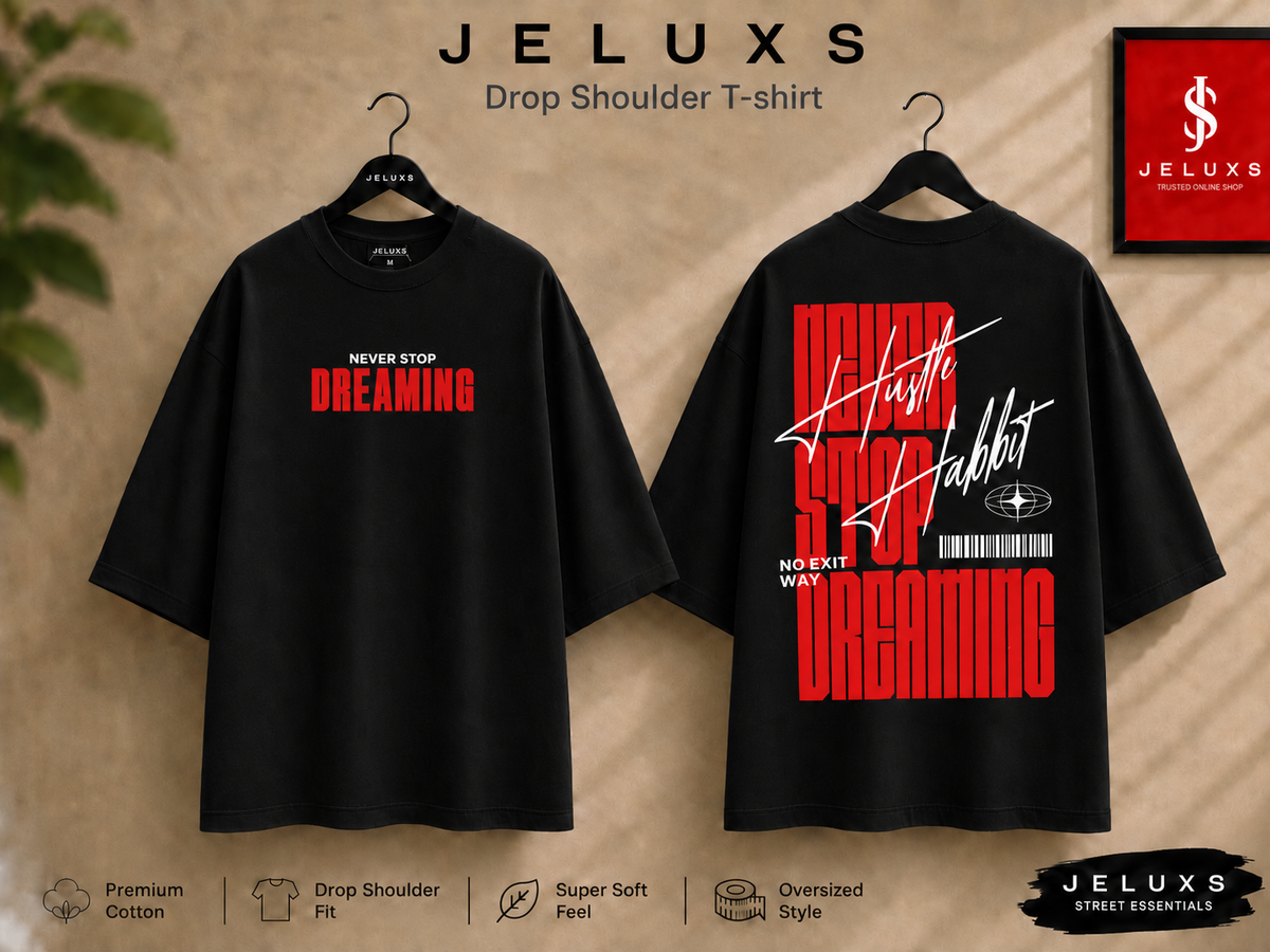 Never Stop Oversized Heavyweight Drop Shoulder T-Shirt -Black
