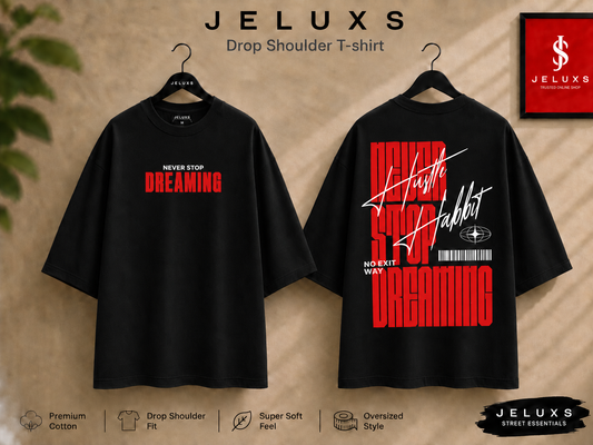 Never Stop Oversized Heavyweight Drop Shoulder T-Shirt -Black