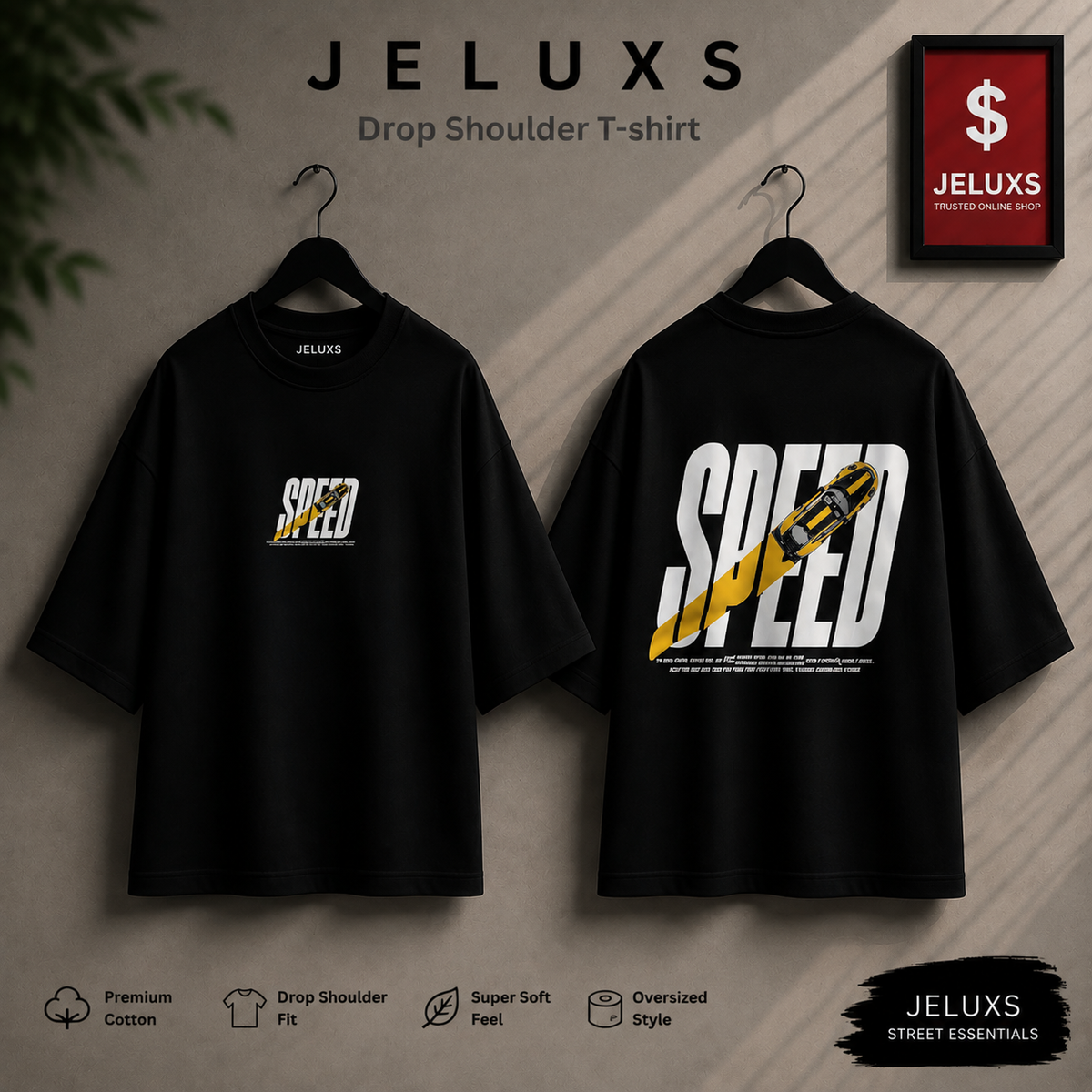 Speed Oversized Heavyweight Drop Shoulder T-Shirt -black