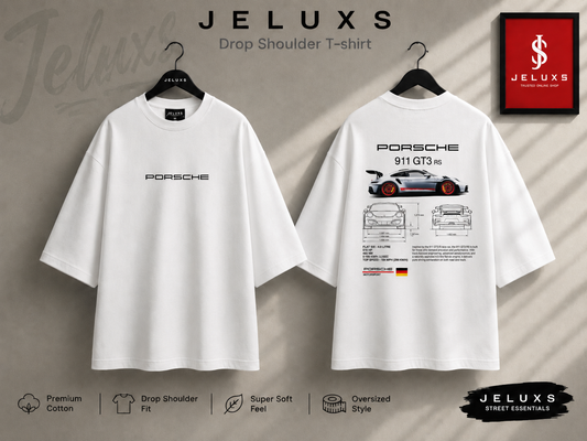 porsche car  Oversized Heavyweight Drop Shoulder T-Shirt -White