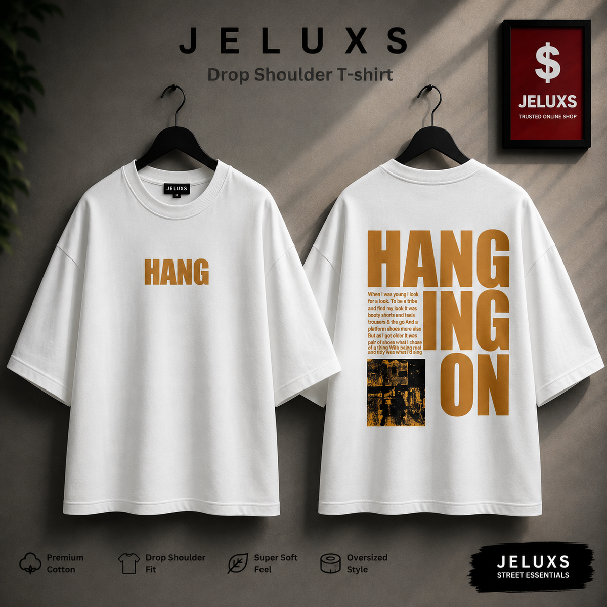 Hang Oversized Heavyweight Drop Shoulder T-Shirt -White